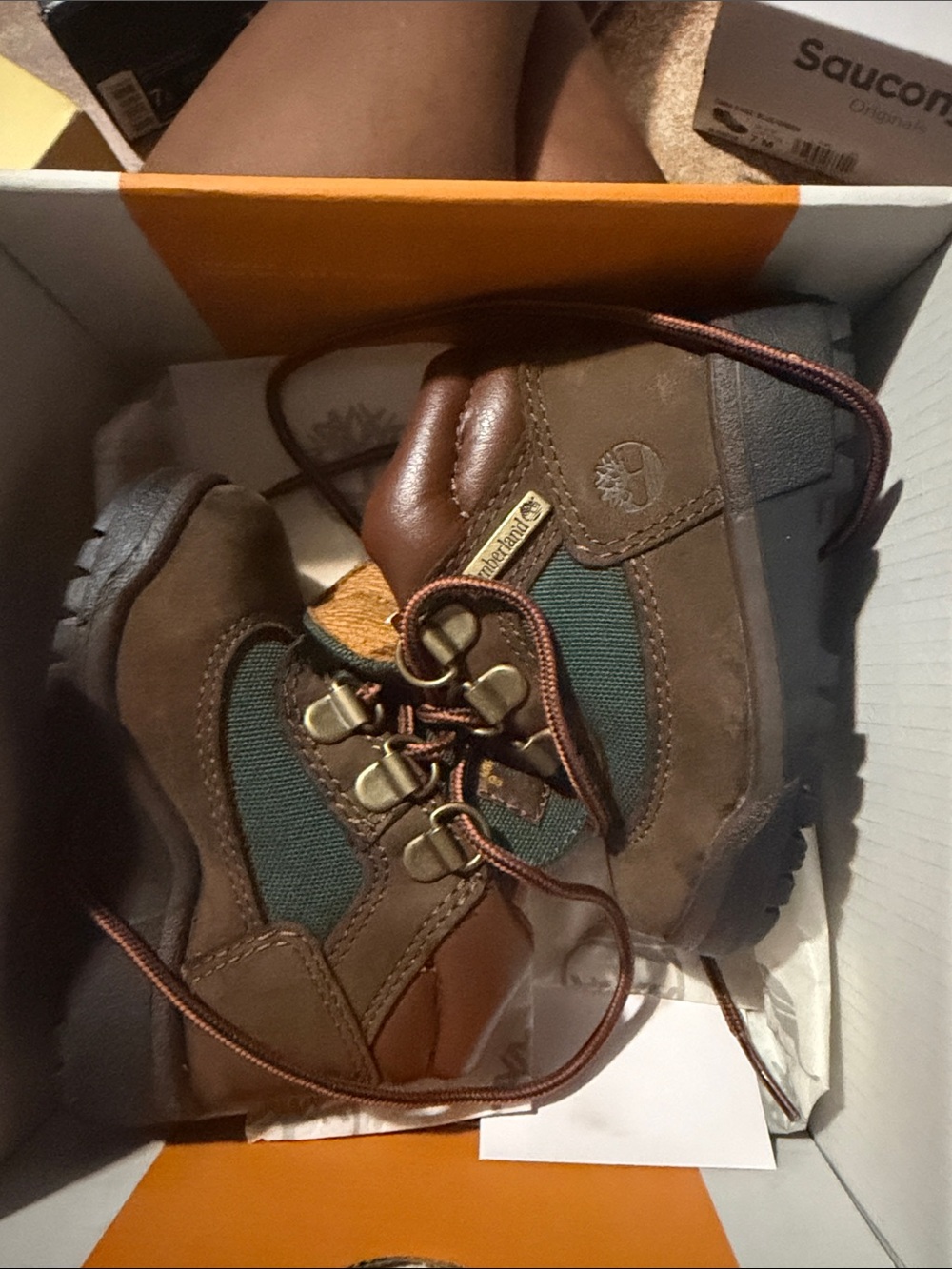 Timberland Kids Brown and Green Rugged Hiking Boots